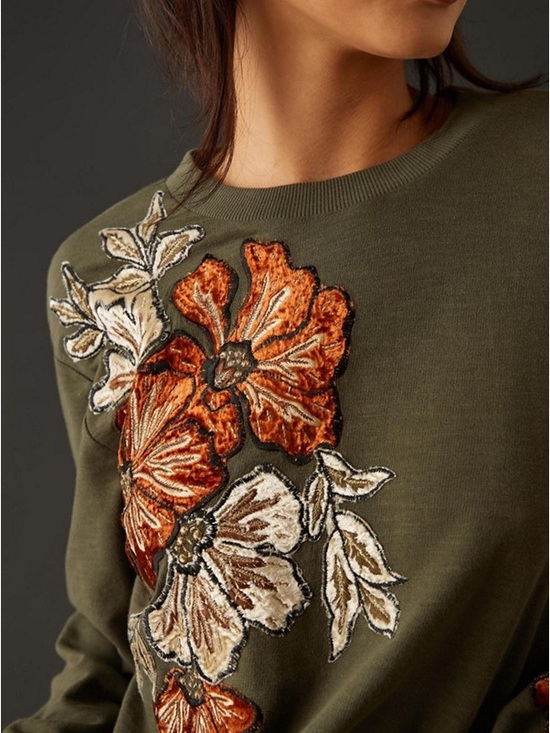 Anthropologie Tops - Anthropologie Floral Appliqué Sweatshirt Size S Green Floral